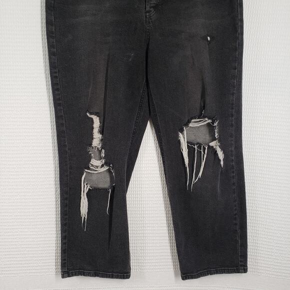 Wild Fable Jean Women 18 Black High Rise Straight Leg Thrashed Grunge Button Fly - Picture 12 of 16